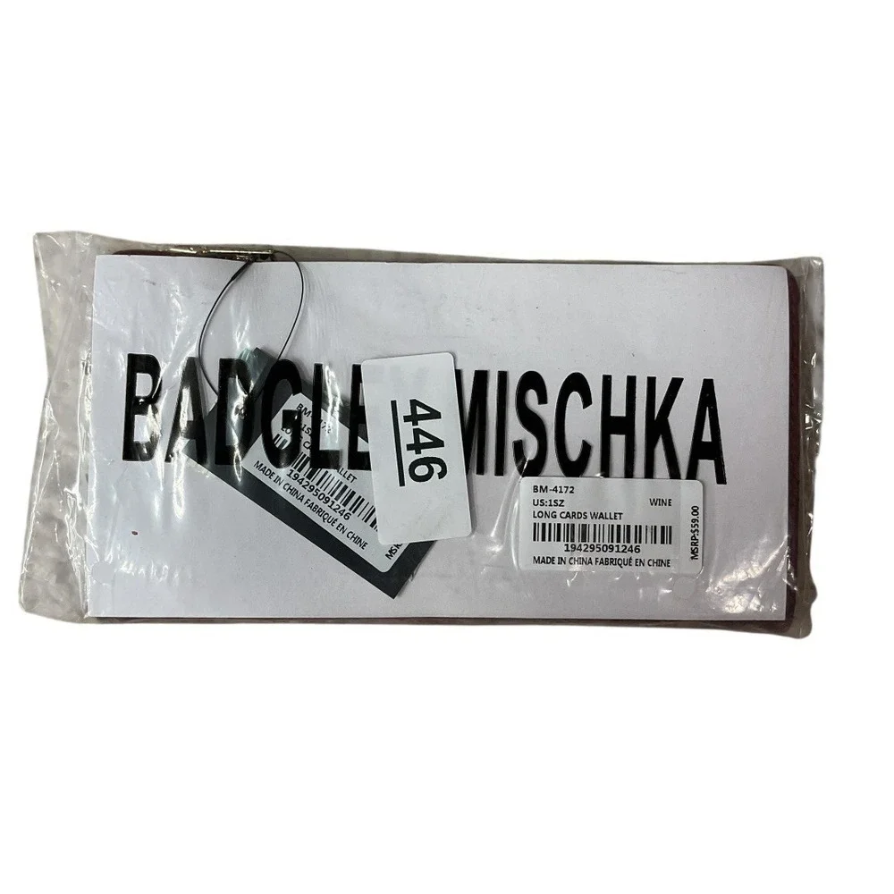 Badgley Mischka Quilted Vegan Leather Stylish Elegant Wine Long Cards Wallet NWT